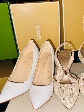 Impo Cream Snake-Print Slingback Pointed Heels and Marc Fisher 2 shoes
6.5 Sz M